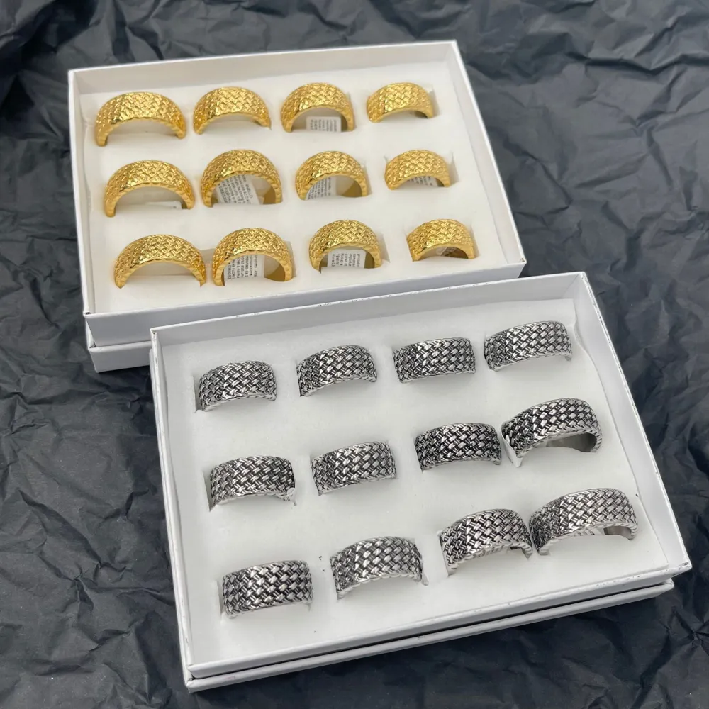 Fede con Intrecciato-Anello in Acciaio con Misure - AAM-423-52 (Oro Giallo)