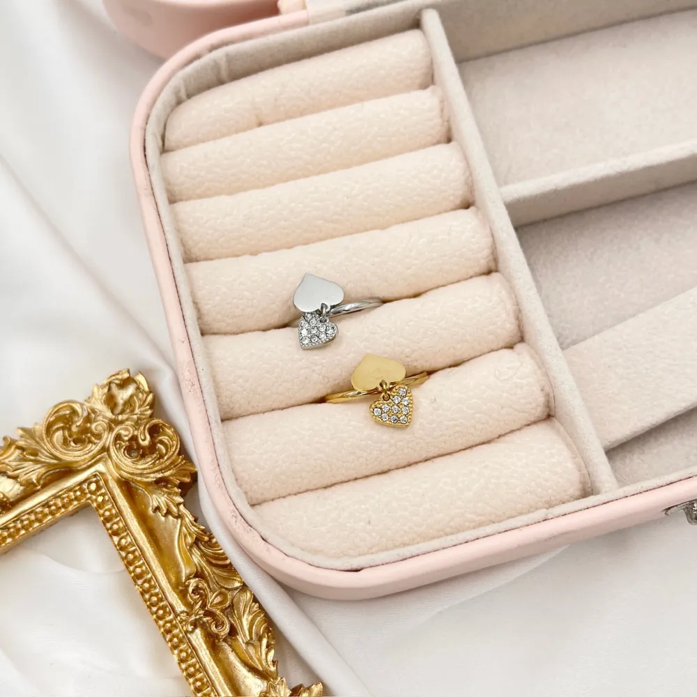 Doppio Cuore Pendente-Anello in Acciaio - AAR-103-AA2449R