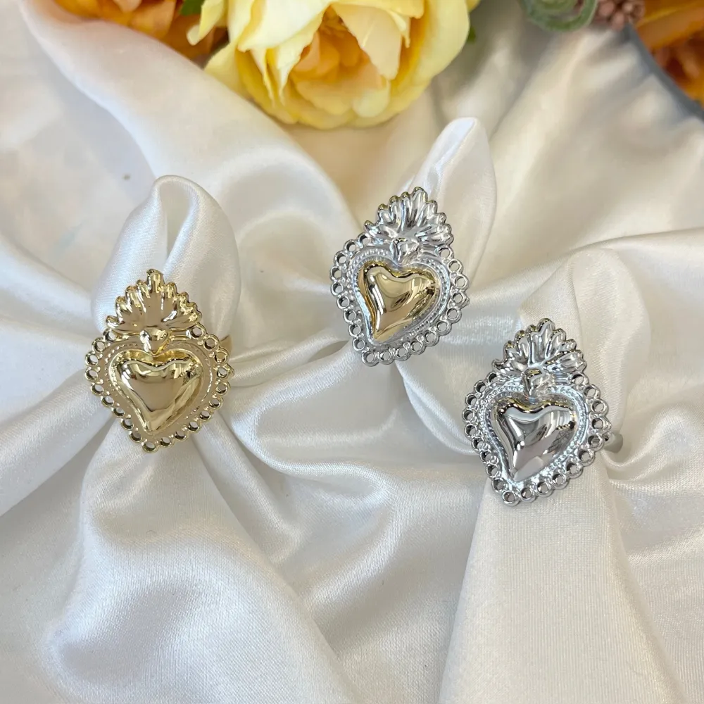 Sacro Cuore -Anello Regolabile in Acciaio - AAR-103-AA5740R (Argento)