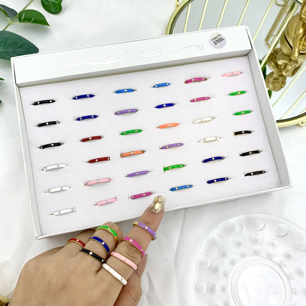 Smaltato con Punti Luci-36Pz Anelli Regolabili in Acciaio - AAR-103-AA583R (MIX)