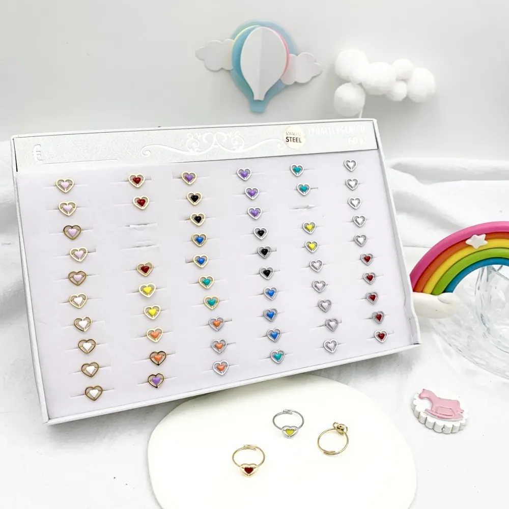 Cuore Smaltato-60pz Anellini Regolabili da Bambina /da Frange i - AAR-103-AA595R (MIX)