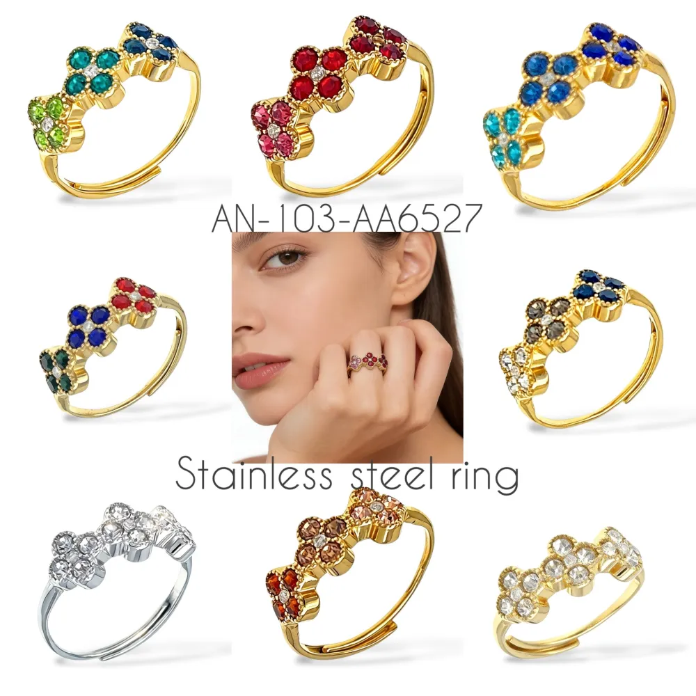 Quadrifoglio-Anello Regolabile in Acciaio - AAR-103-AA6527R