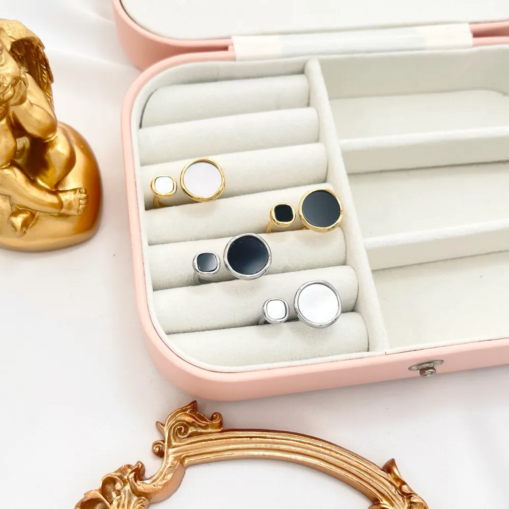 Doppio Tondo-Anello Regolabole in Acciaio - AAR-105-200 (Bianco/Oro)