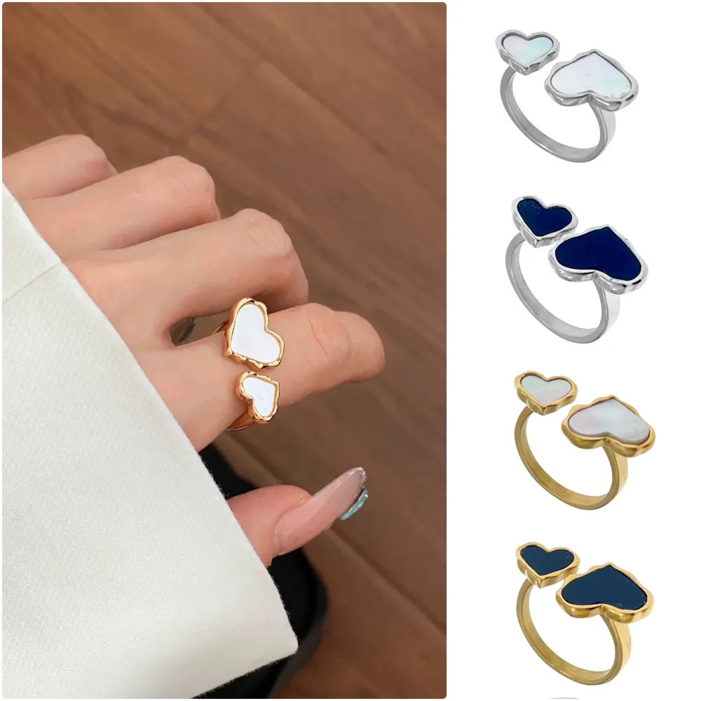 Doppio Cuore-Anello in Acciaio Regolabile - AAR-105-201 (Bianco/Oro)