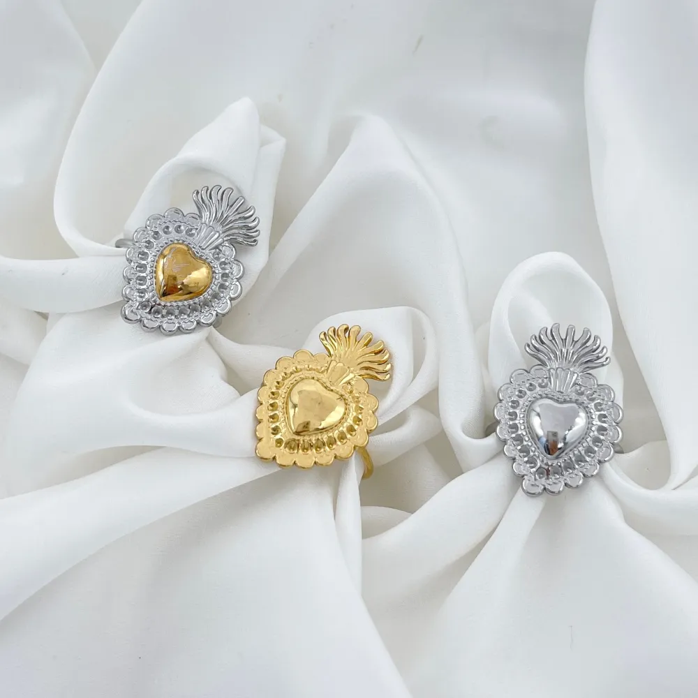 Sacro Cuore-Anello Regolabile in Acciaio - AAR-105-249 (Argento)