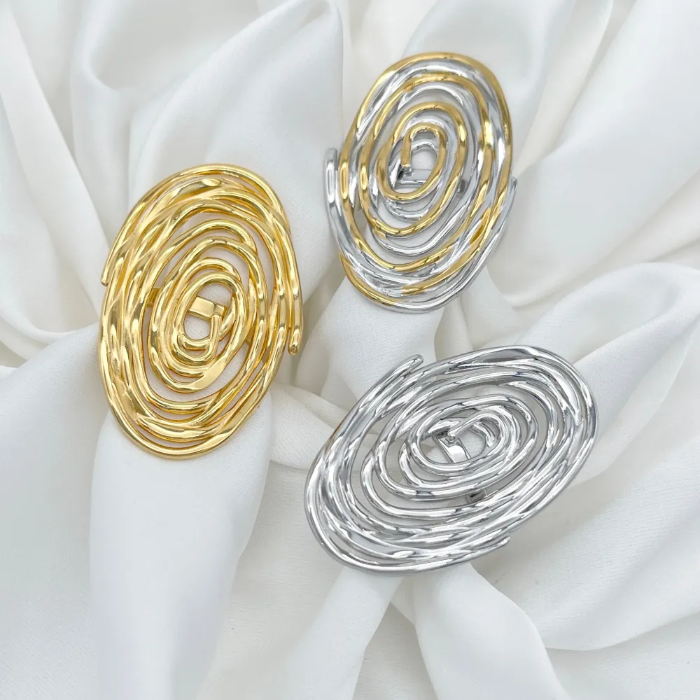 Ovale-Anello Regolabile in Acciaio - AAR-105-251 (Argento)