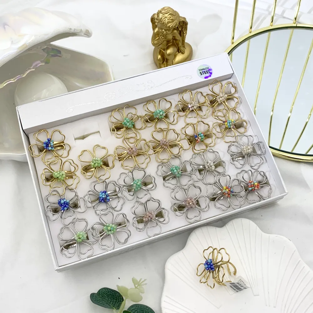 Fiore colorato-24pz Anelli Regolabili in Acciaio - AAR-732-183