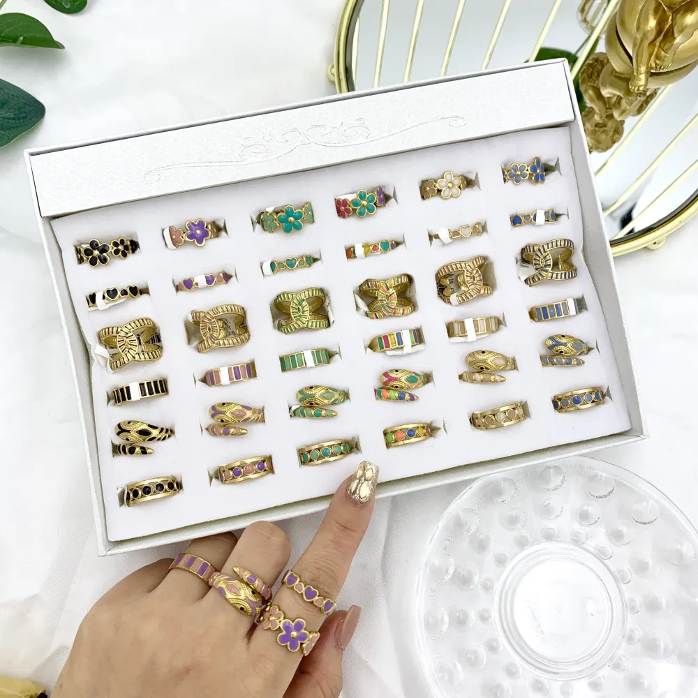 Mix Modelli Smaltati-36Pz Anelli Regolabili in Acciaio - AAR-732-19 (MIX)