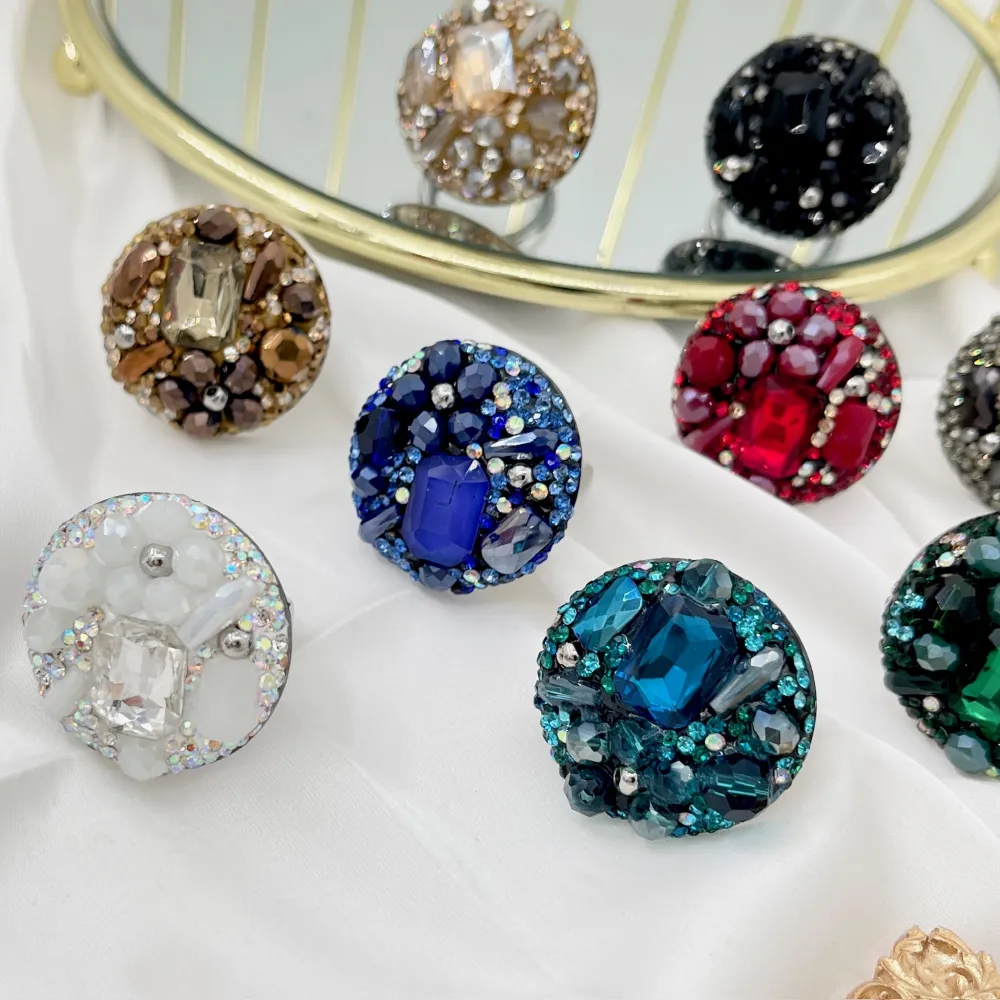 Tondo con Pietrine -Anello Regolabile in Acciaio - AAR-732-341