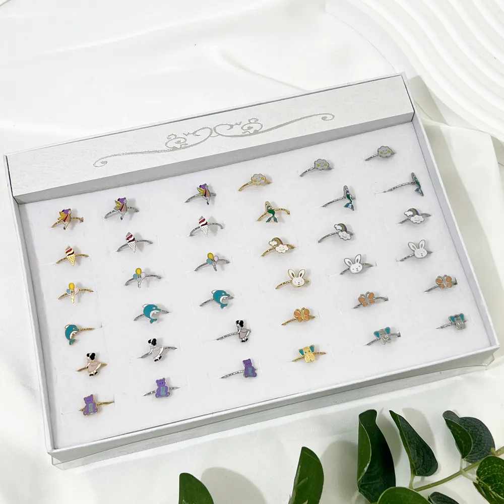 Soggetti Favola Smaltati -36pz Anelli Regolabili in Acciaio - AAR-736-23