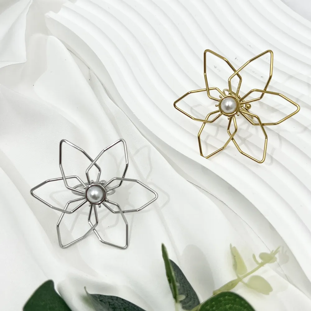 Fiore Grande con Perla-Anello Regolabile in Acciaio - AAR-759-07
