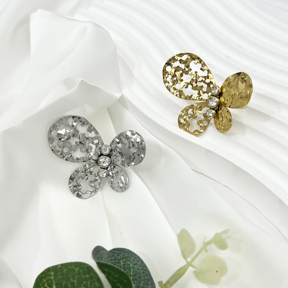 Farfalla-Anello Regolabile in Acciaio - AAR-759-08 (Argento)