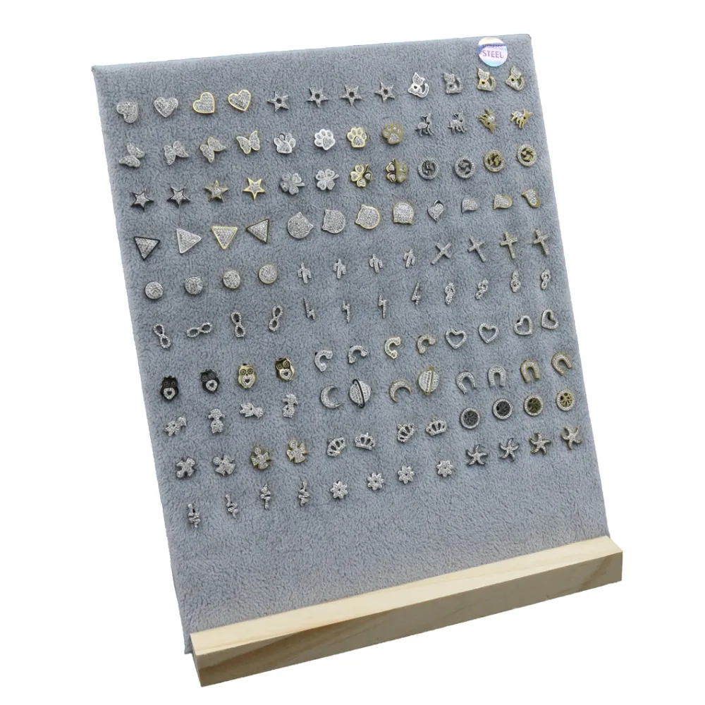 Orecchini a lobo in acciaio 60paia + espositore in omaggio - ACCIAIO Cuore, stella, - Espositore Orecchini a