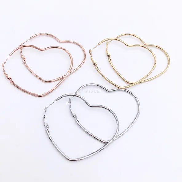 Cerchio cuore 70mm  -Orecchini acciaio - AOC Cerchio cuore 70mm  -Orecchini acciaio