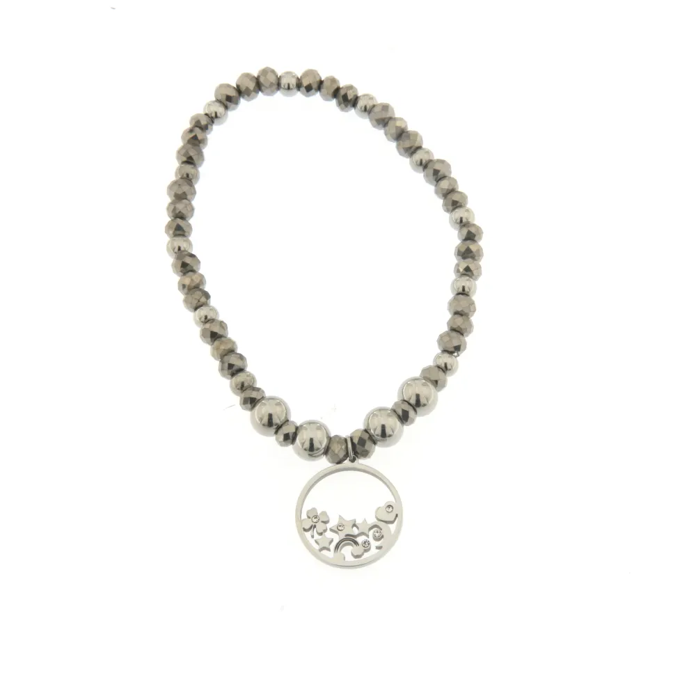 Bracciale Elastico in Acciaio - Arcobaleno - Bracciale Elastico con Palline (Argento)