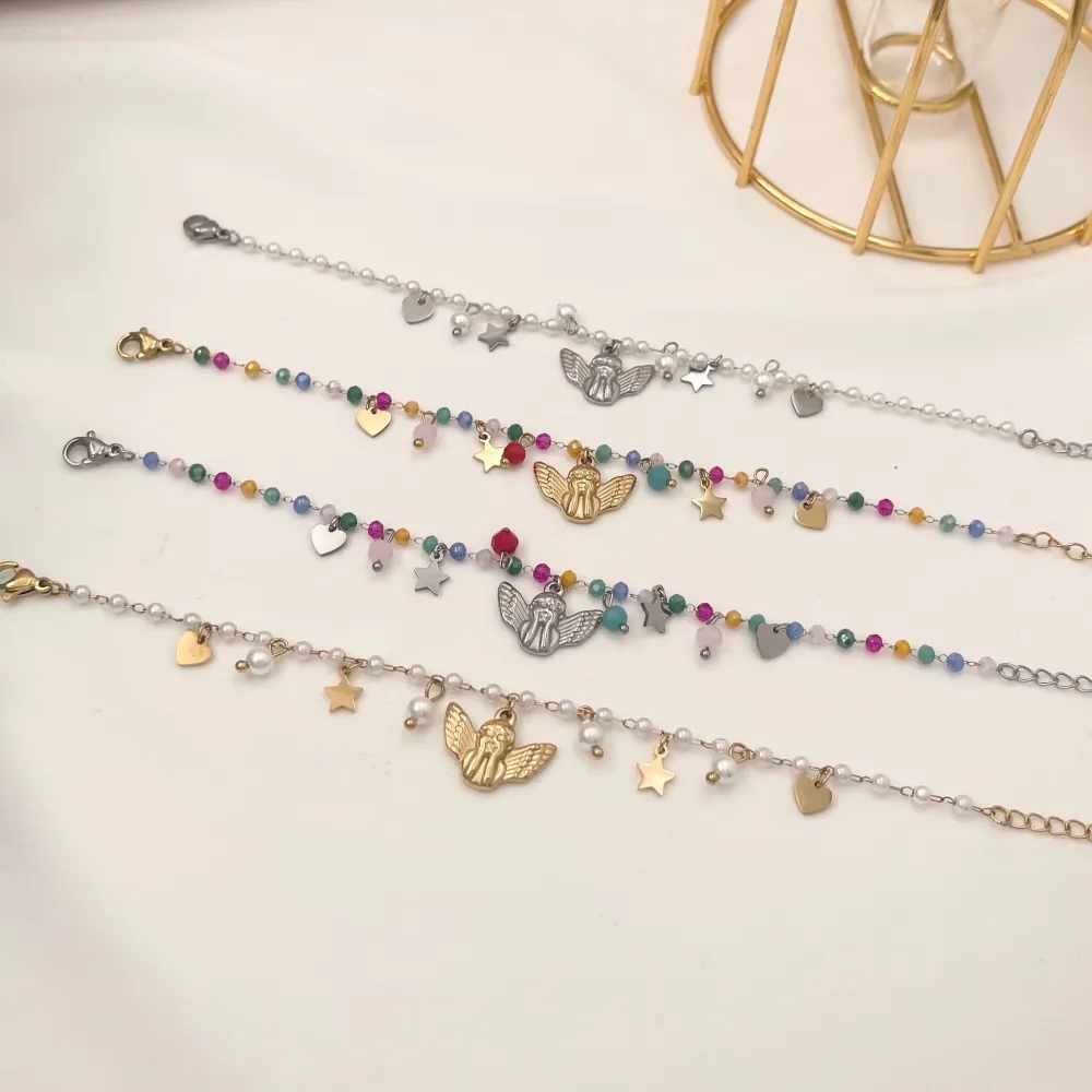 Angela con Cuore Stella -Bracciale in Acciaio - BAC-103-AA1184B (Multicolore/Oro)