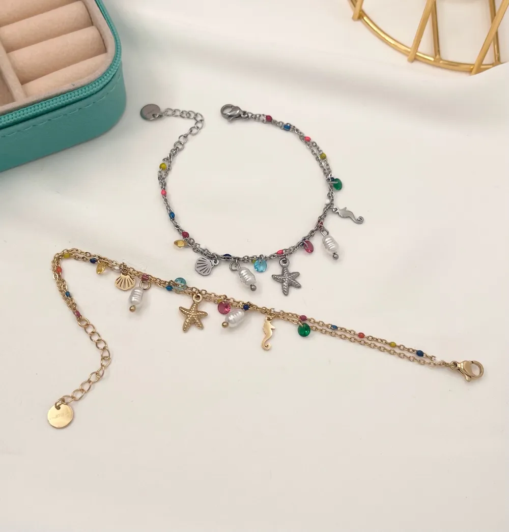 Stella Marina -Bracciale doppia Catena in Acciaio - BAC-103-AA1737B (Oro Giallo)