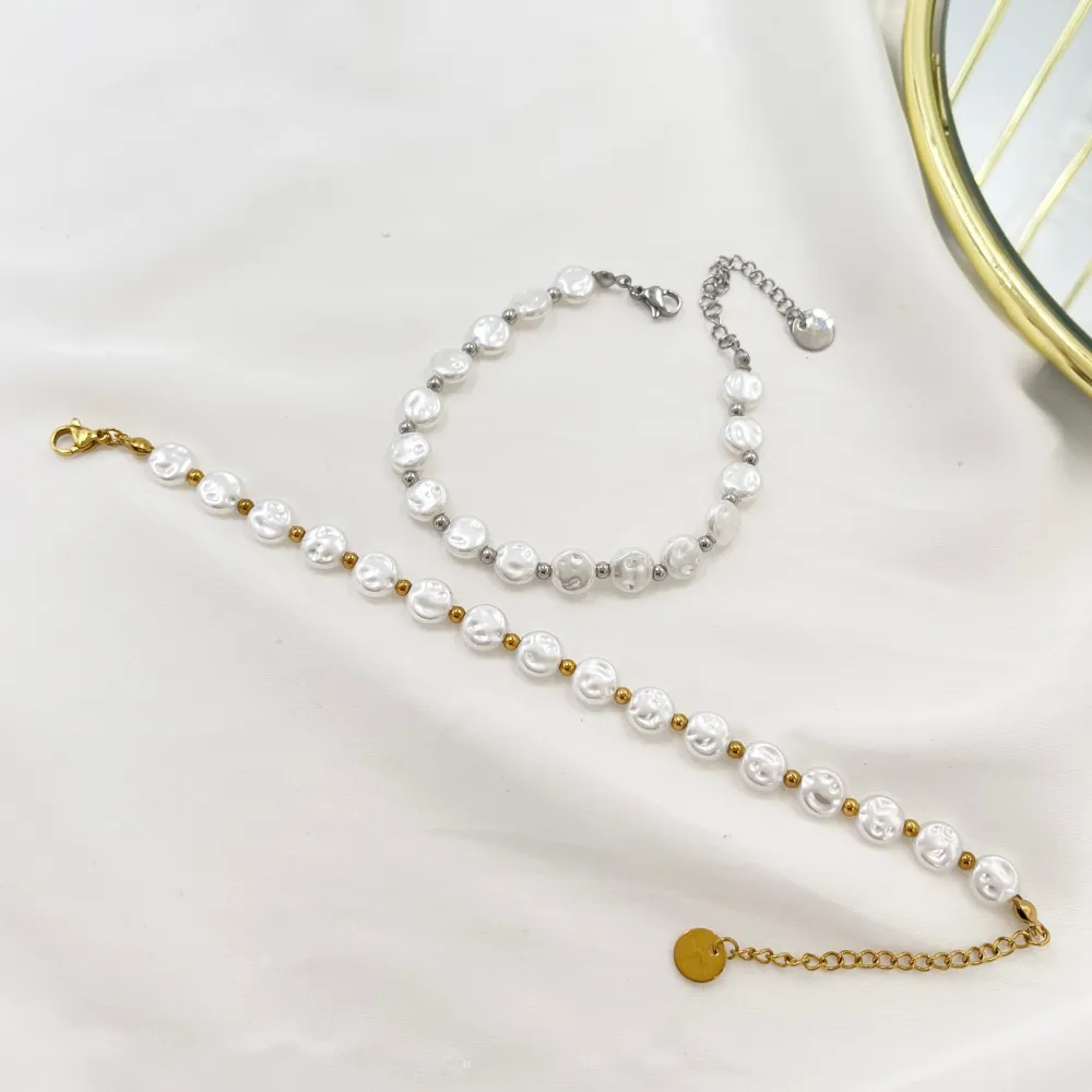 Perla Tondo Piatto-Bracciale in Acciaio - BAC-103-AA2005 (Argento)