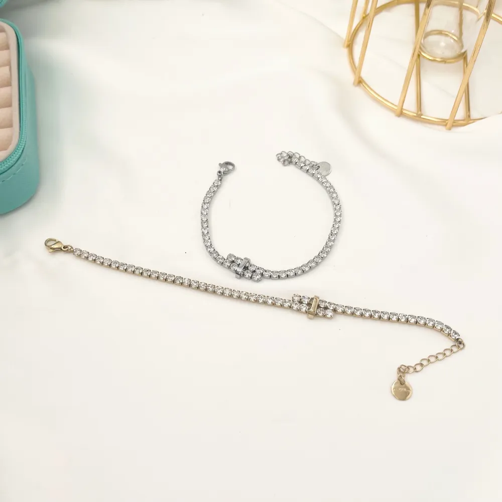 Tennis Doppio-Bracciale in Acciaio con Zirconia - BAC-103-AA2435B (Oro Giallo)