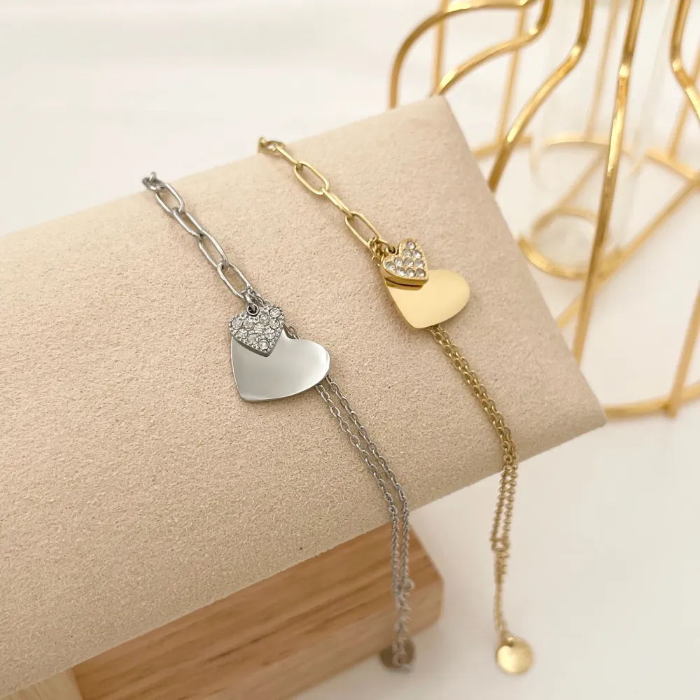 Cuore con Strass-Bracciale in Acciaio - BAC-103-AA2443B