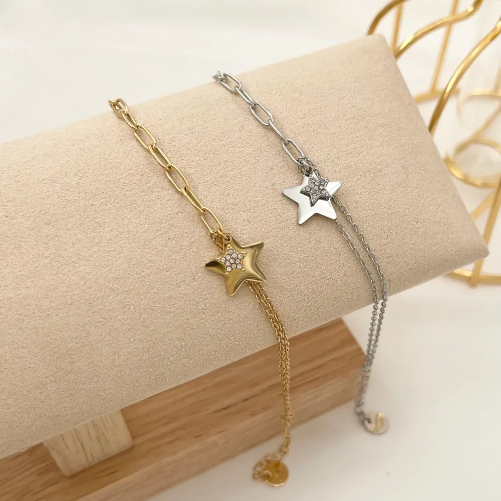 Stella con Strass-Bracciale in Acciaio - BAC-103-AA2444B