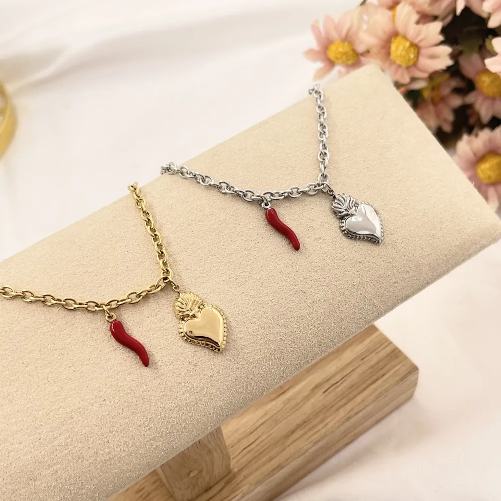 Sacro Cuore con Cornino-Bracciale in Acciaio con Chiusura - BAC-103-AA2860B