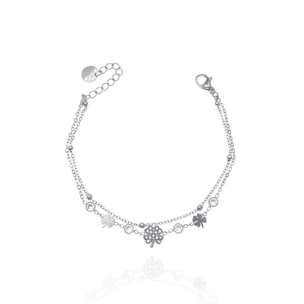 Doppio con Quadrifoglio-Bracciale in Acciaio - BAC-103-AA3459B