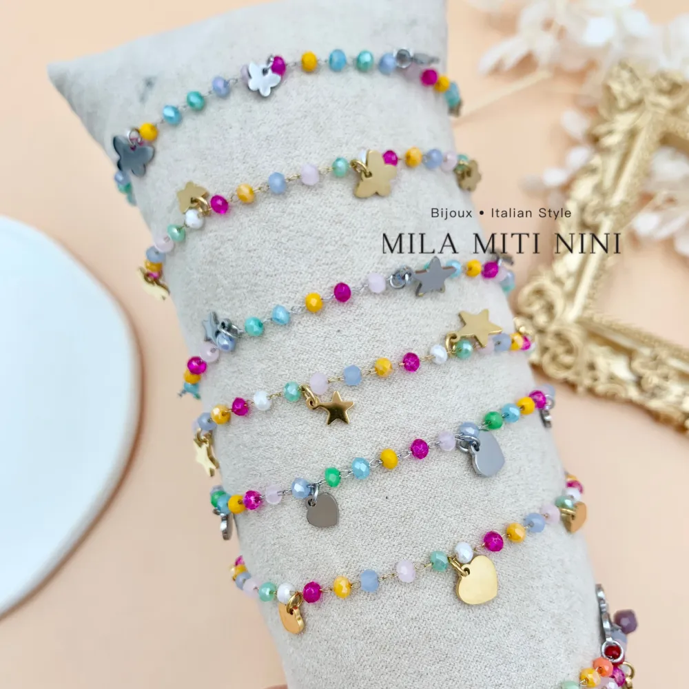 Perline Colorate con Stella-Bracciale in Acciaio con Chiusura - BAC-103-AA421B