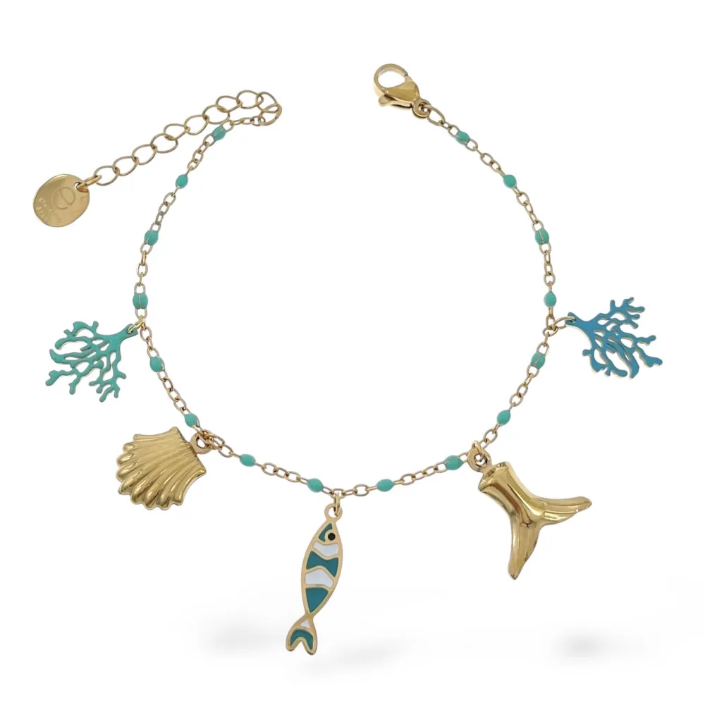 Mare Conchiglia Stella Marina Pesce-Bracciale in Acciaio - BAC-103-AA5138BB (Blu)