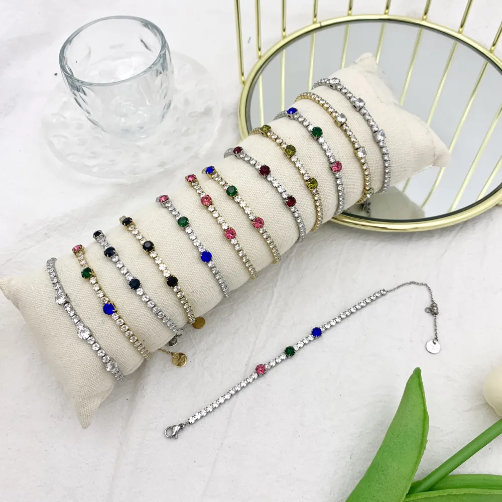 Tennis con Punto Luce-12pz Bracciali in Acciaio - BAC-103-AA702B (MIX)