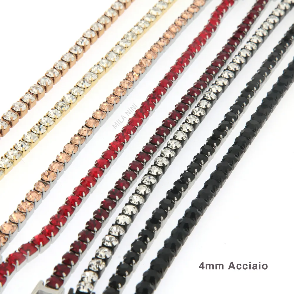 Tennis 4mm Acciaio+VETRO- Bracciale con Chiusura in Acciaio - BAC-413-040 4mm Tennis  Acciaio+VETRO