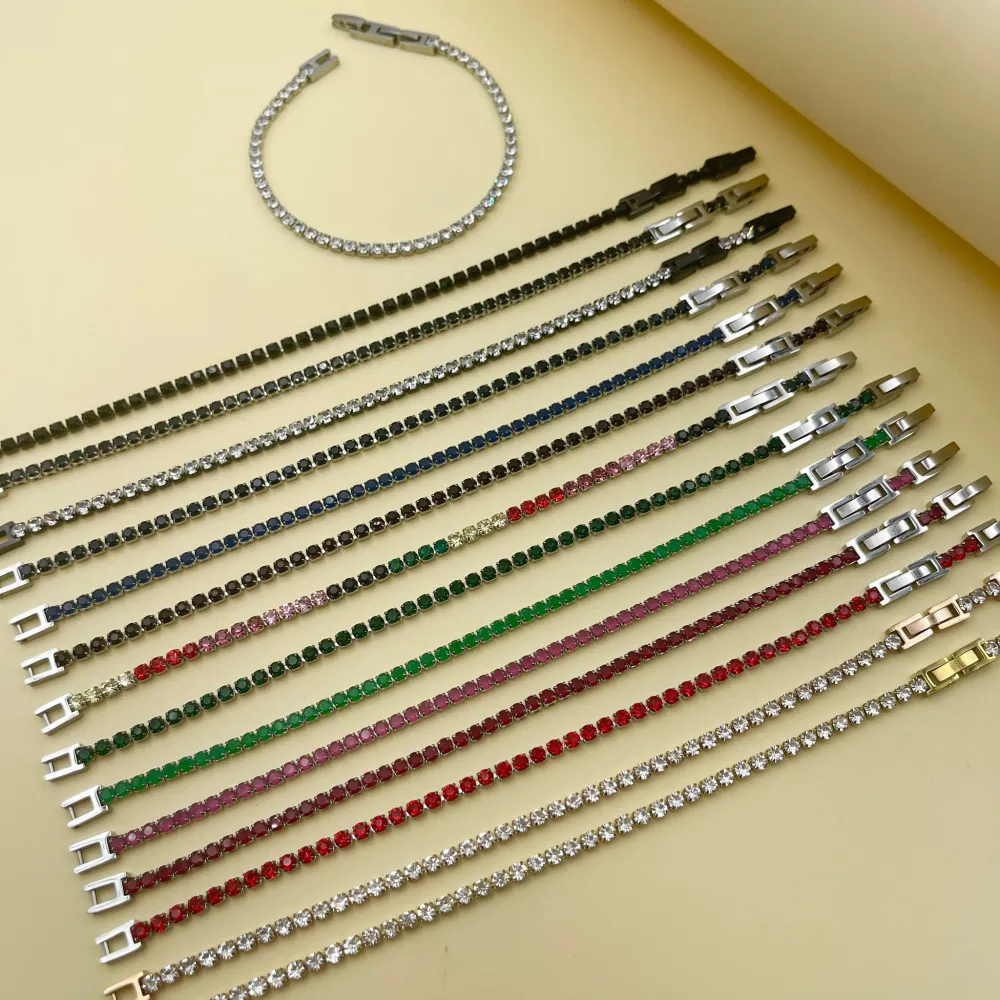 Tenni Acciaio Strass 3mm-Bracciale in Acciaio con Chiusura - BAC-413-040-3mm