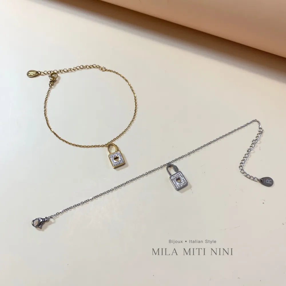 Lucchetto con Strass-Bracciale in Acciaio con Chiusura - BAC-413-1192