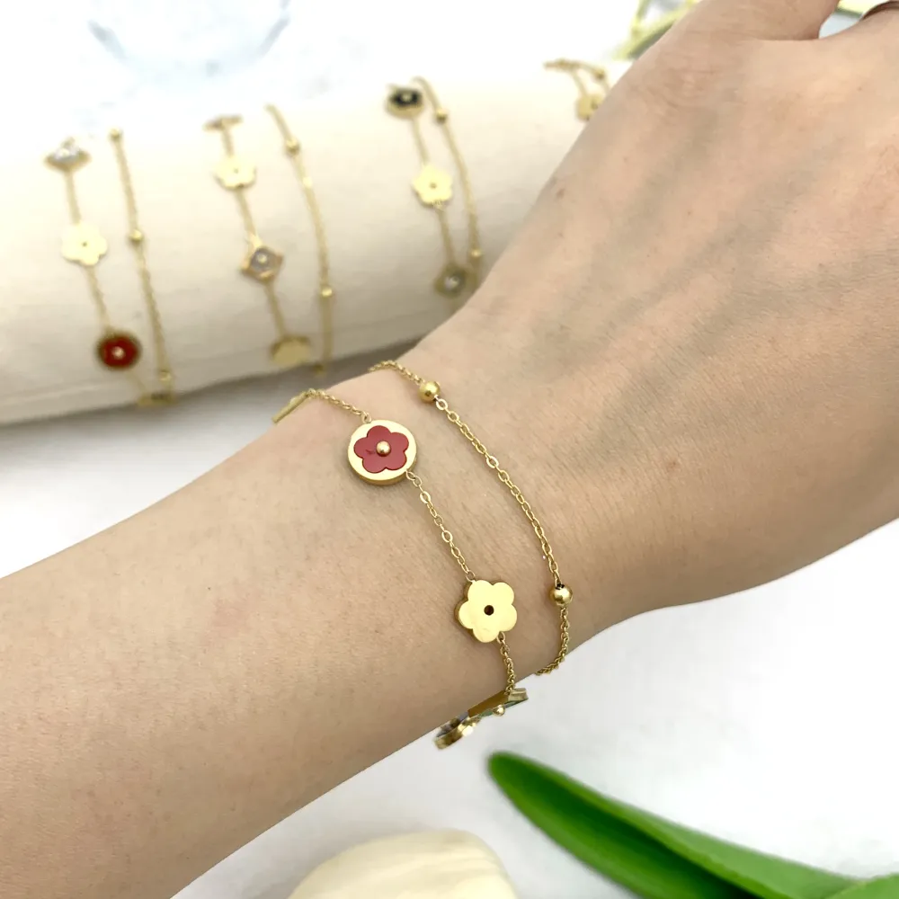 Doppio con Fiore-Bracciale in Acciaio - BAC-413-1305