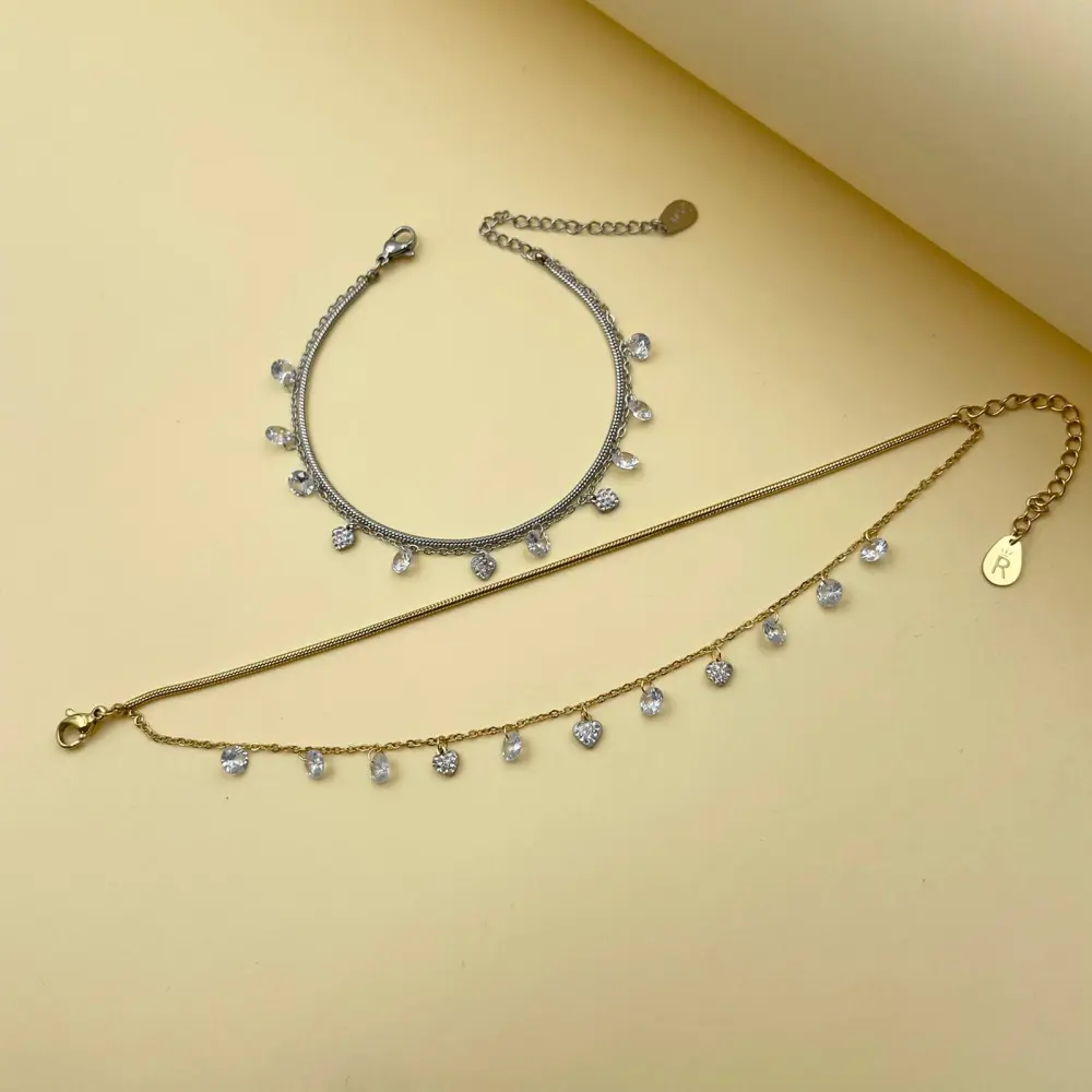 Doppio Serpente Cuore Zirconia-Bracciale in Acciaio con Chiusur - BAC-413-1488