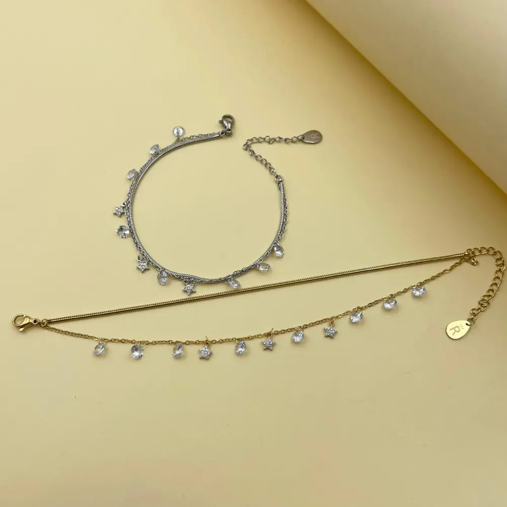 Doppio Serpene Stella Zirconia-Bracciale in Acciaio con Chiusur - BAC-413-1489