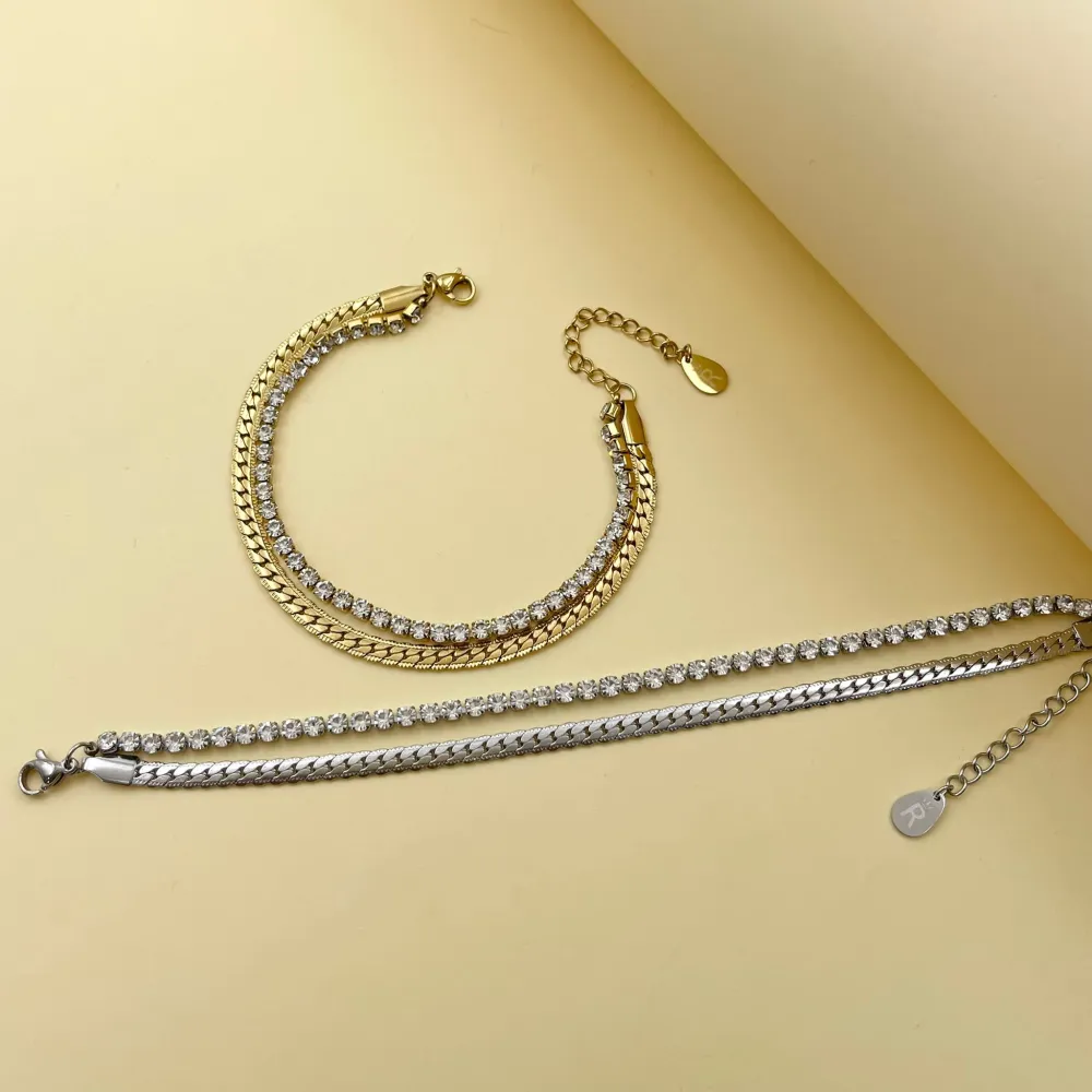 Doppio Serpente Tennis-Bracciale in Acciaio con Chiusura - BAC-413-1506