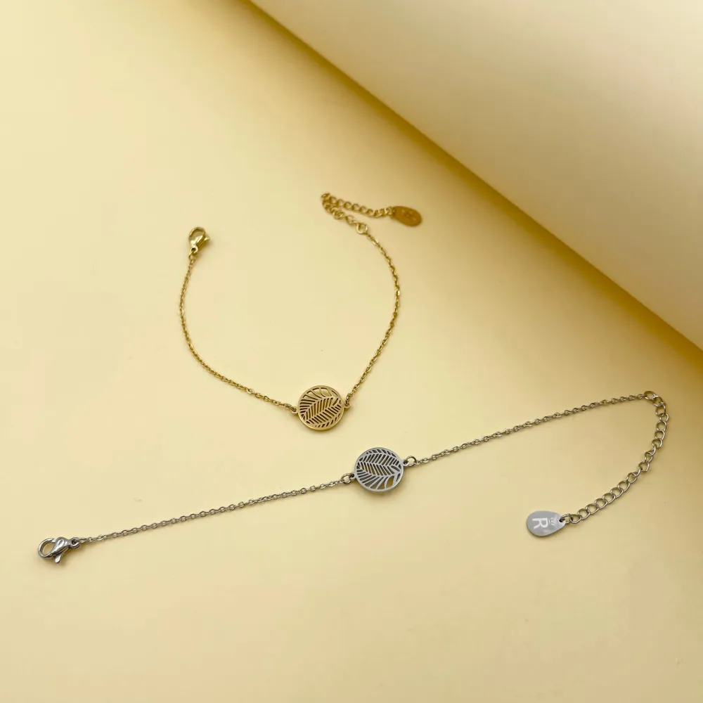 Foglia Tonda-Bracciale in Acciaio con Chiusura - BAC-413-1574