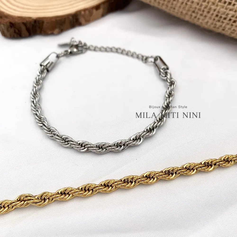 Catena Torchon 5mm-Bracciale in Acciaio con Chiusura - BAC-413-1684