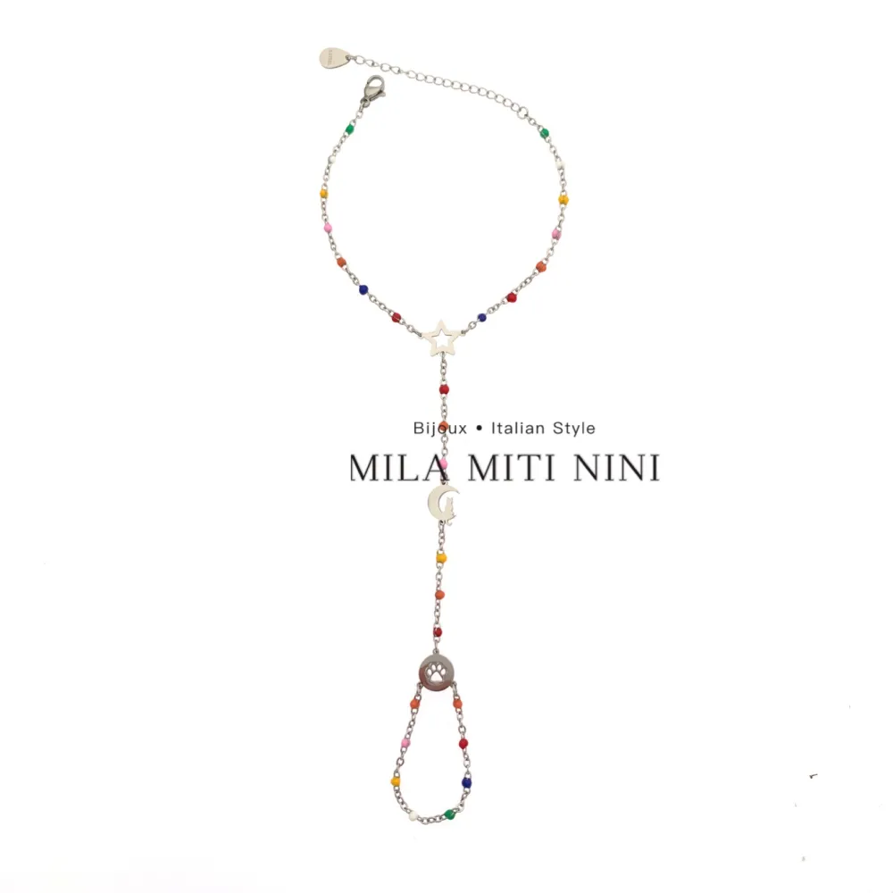 Stella Luna Gatto Zampa-Baciamano in Acciaio - BAC-413-1899 (Oro Giallo)