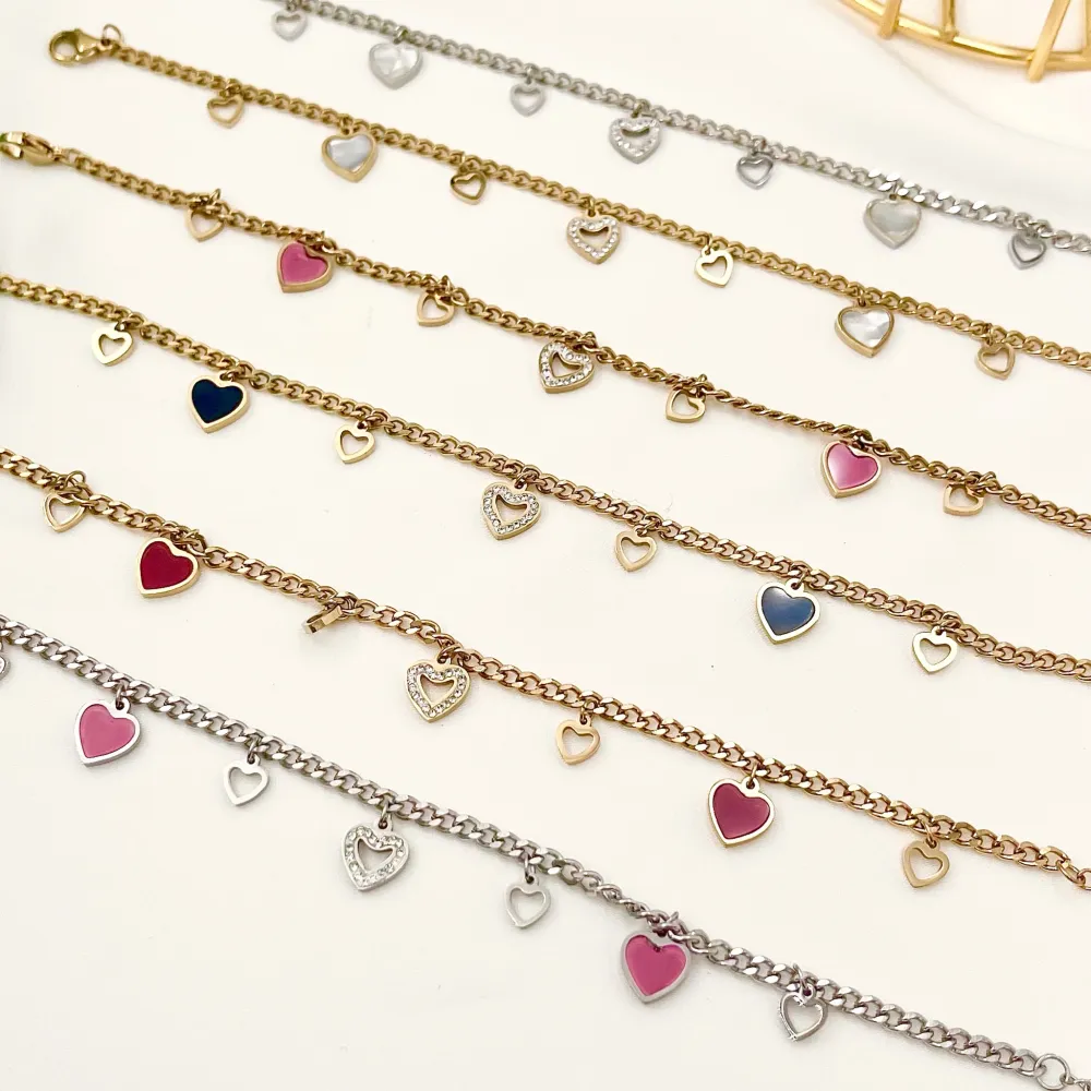 Cuore con Strass e Smaltato-Bracciale in Acciaio - BAC-413-2405