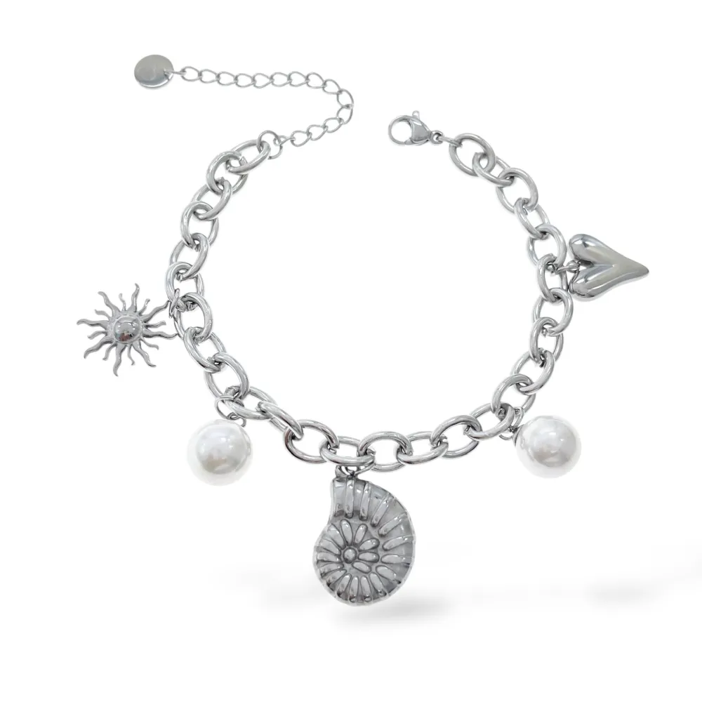 Mare Conchiglia Cuore Sole-Bracciale in Acciaio - BAC-413-3478 (Argento)