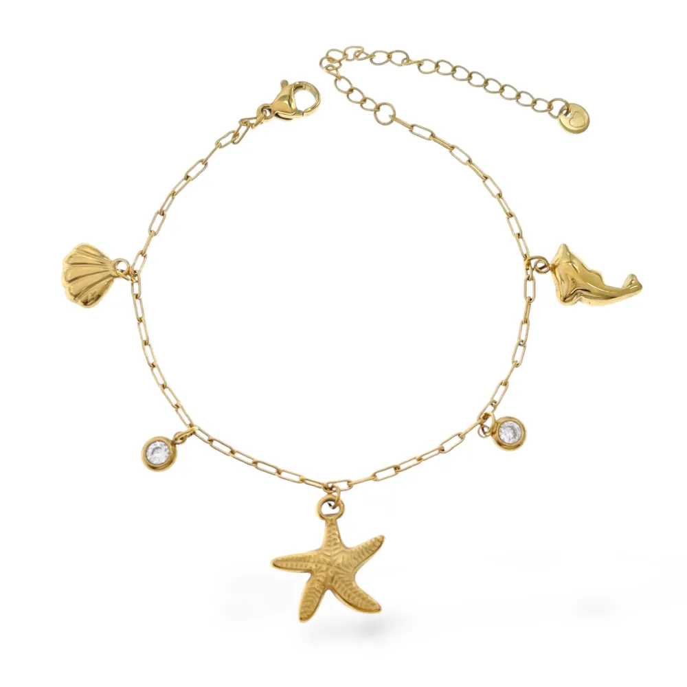 Mare Conchiglia Stella Marina Delfino-Bracciale in Acciaio - BAC-413-5486 (Argento)