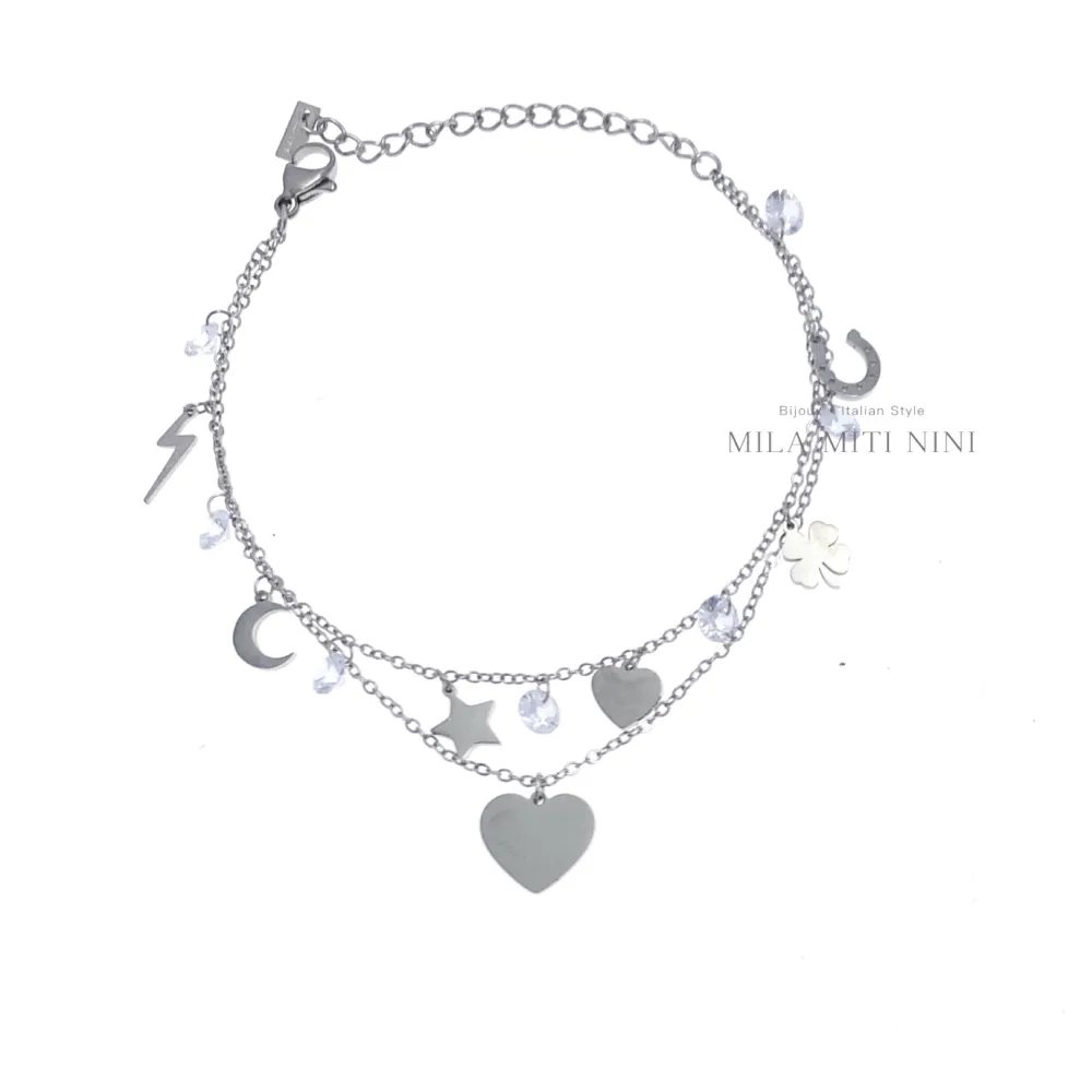Doppio Cuore Stella Zirconia-Bracciale in Acciaio con Chiusura - BAC-413-771