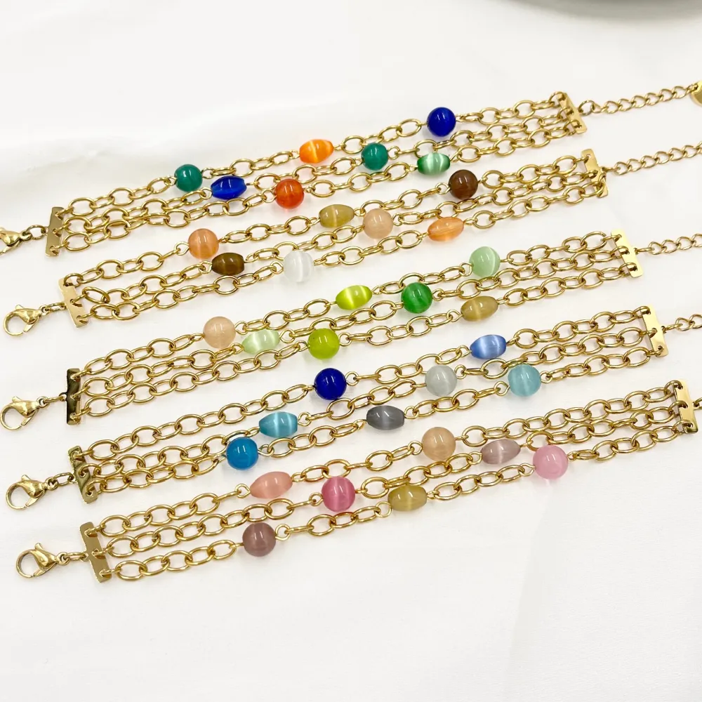 Catena a Tre fili con Perline-Bracciale in Acciaio - BAC-765-24