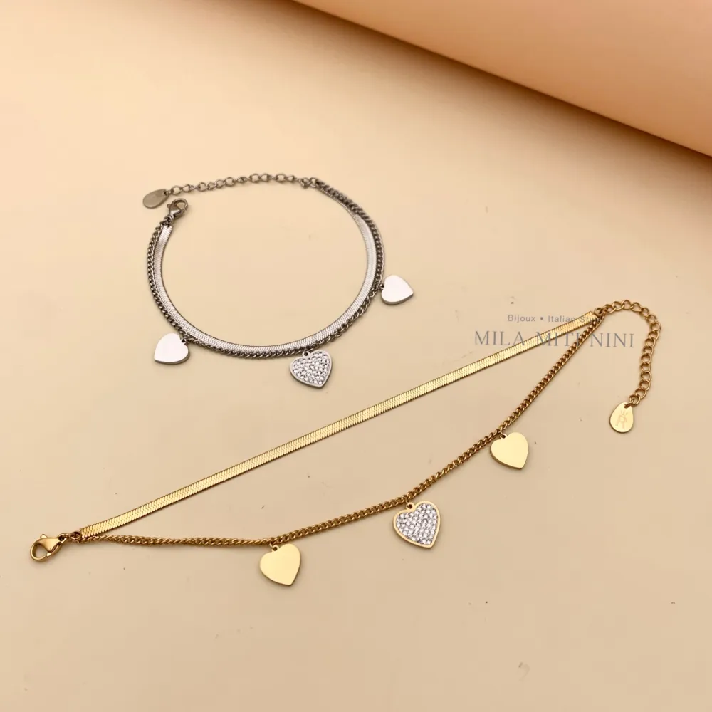 Doppio Cuore-Bracciale in Acciaio con Chiusura - BAC413-1351