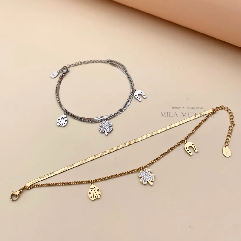 Doppio Fortuna-Bracciale in Acciaio con Chiusura - BAC413-1363