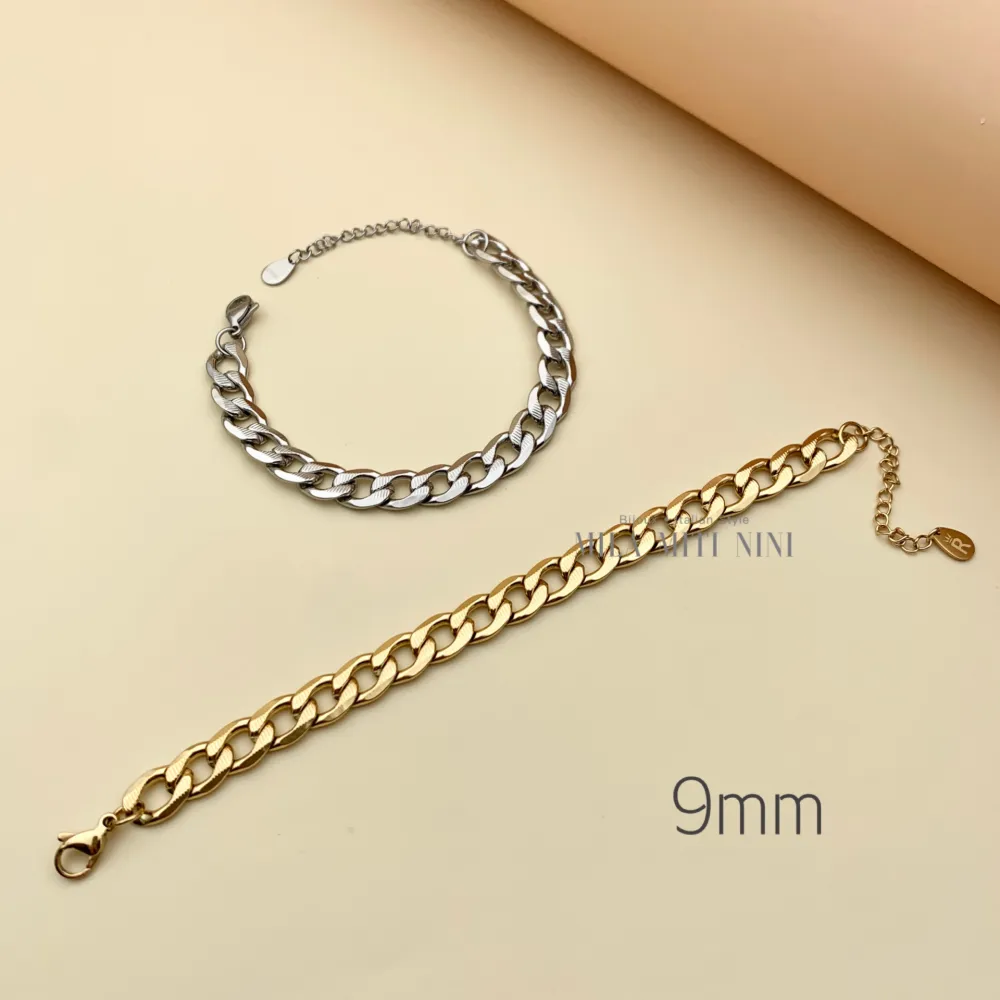 Groumette Piatto 9mm-Bracciale in Acciaio con Chiusura - BAC413-1475