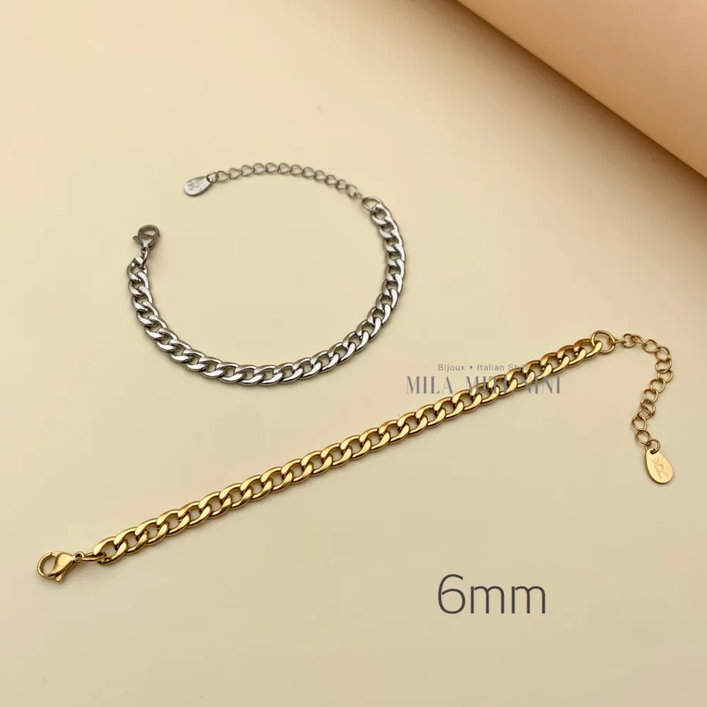 Groumette Piatto 6mm-Bracciale in Acciaio con Chiusura - BAC413-2412