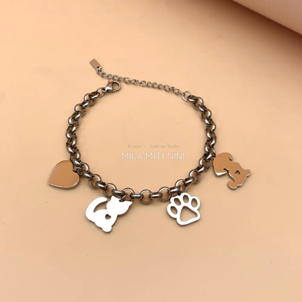 Zampa Cane Gatti -Bracciale in Acciaio con Chiusura - BAC413-354